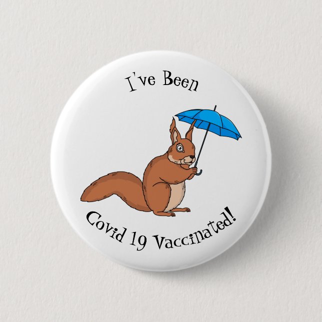 Cute red squirrel with umbrella cartoon 2 inch round button (Front)