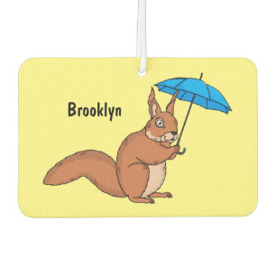Cute red squirrel with umbrella cartoon air freshener
