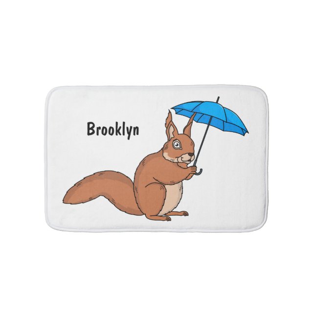 Cute red squirrel with umbrella cartoon  bath mat (Front)