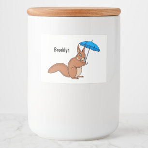 Cute red squirrel with umbrella cartoon food label