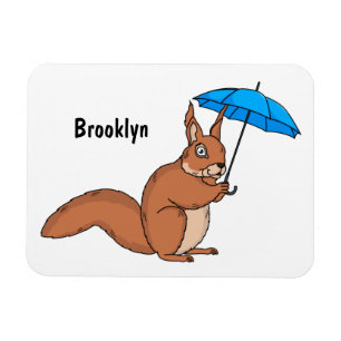 Cute red squirrel with umbrella cartoon magnet