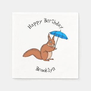 Cute red squirrel with umbrella cartoon napkin