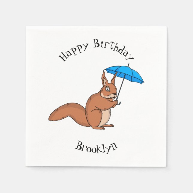 Cute red squirrel with umbrella cartoon napkin (Front)