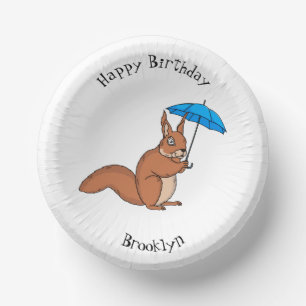 Cute red squirrel with umbrella cartoon paper plate