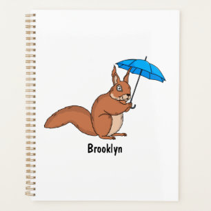 Cute red squirrel with umbrella cartoon  planner
