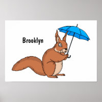 Cute red squirrel with umbrella cartoon