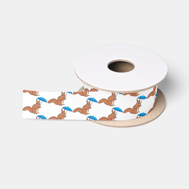 Cute red squirrel with umbrella cartoon  satin ribbon (Spool)