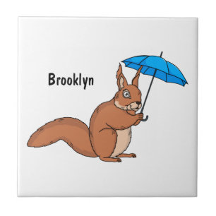 Cute red squirrel with umbrella cartoon tile