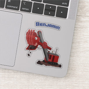 Cute red steam shovel digger cartoon illustration