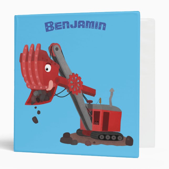 Cute red steam shovel digger cartoon illustration binder (Front/Inside)