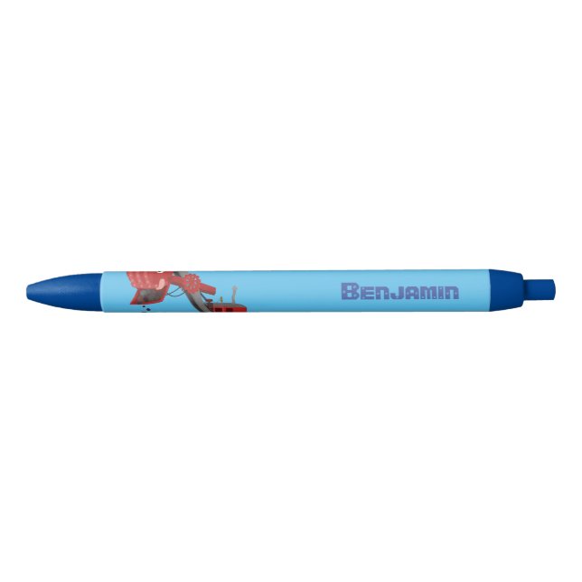 Cute red steam shovel digger cartoon illustration black ink pen (Front)