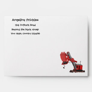 Cute red steam shovel digger cartoon illustration envelope