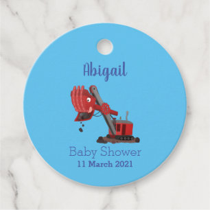 Cute red steam shovel digger cartoon illustration favour tags