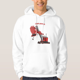 Cute red steam shovel digger cartoon illustration hoodie