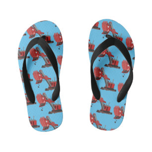 Cute red steam shovel digger cartoon illustration kid's flip flops
