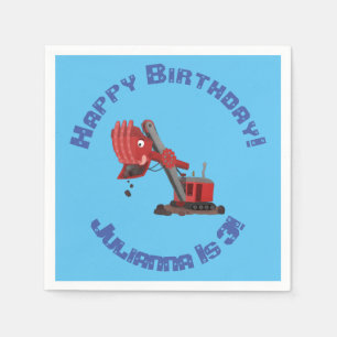 Cute red steam shovel digger cartoon illustration napkin