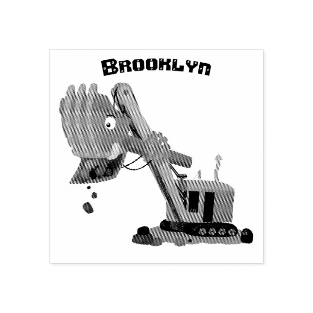 Cute red steam shovel digger cartoon illustration rubber stamp (Imprint)