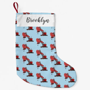 Cute red steam shovel digger cartoon illustration small christmas stocking