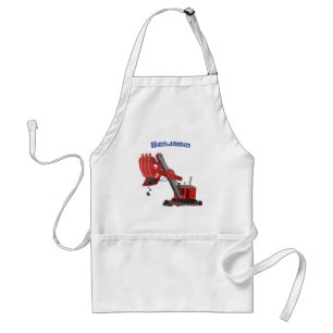 Cute red steam shovel digger cartoon illustration standard apron