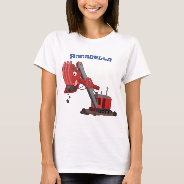 Cute red steam shovel digger cartoon illustration T-Shirt (Front)