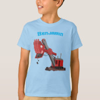 Cute red steam shovel digger cartoon illustration