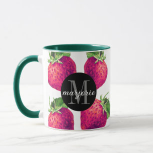 Cute Red Strawberries Add Your Name and Initial Mug