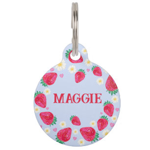 Cute Red Strawberries Fruit Floral Pet ID Tag