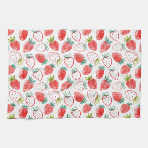 Cute Red Strawberries Green Leaves Kitchen Towel