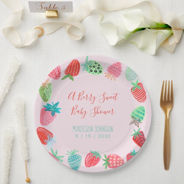 Cute Red Strawberry berry sweet Baby Shower Paper Plate (Wedding)