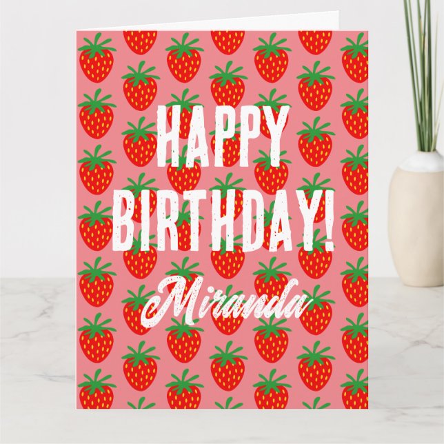 Cute red strawberry fruit pattern Birthday card (Front)