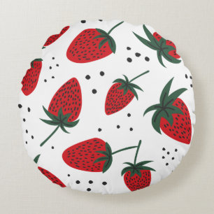 Cute Red Strawberry Fruit Pattern Round Pillow