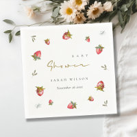 Cute Red Strawberry Leafy Botanical Baby Shower