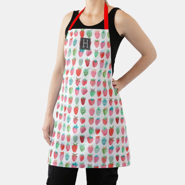 Cute red Strawberry Monogram Pattern Apron (Insitu)