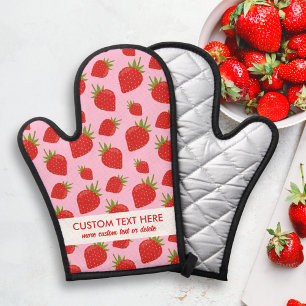 Cute Red Strawberry Pattern Add Custom Text Oven Mitt