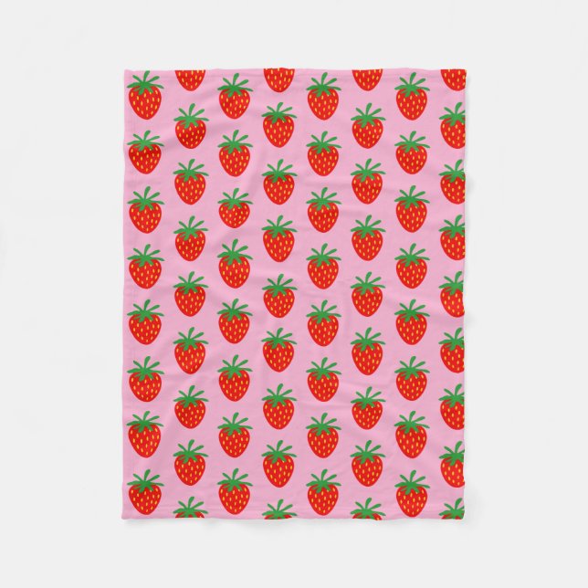 Cute red strawberry pattern fleece blanket (Front)