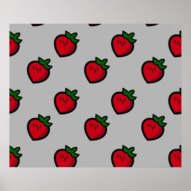 Cute Red Strawberry Pattern for Vegans Poster (Front)
