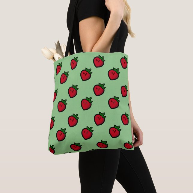Cute Red Strawberry Pattern for Vegans Tote Bag (Close Up)