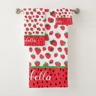 Cute Red Strawberry Pattern Personized Bath Towel Set