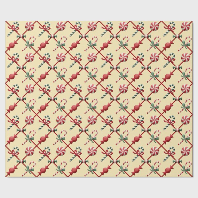 Cute Red Stripe Christmas Candty Gift     Wrapping Paper (Seam)