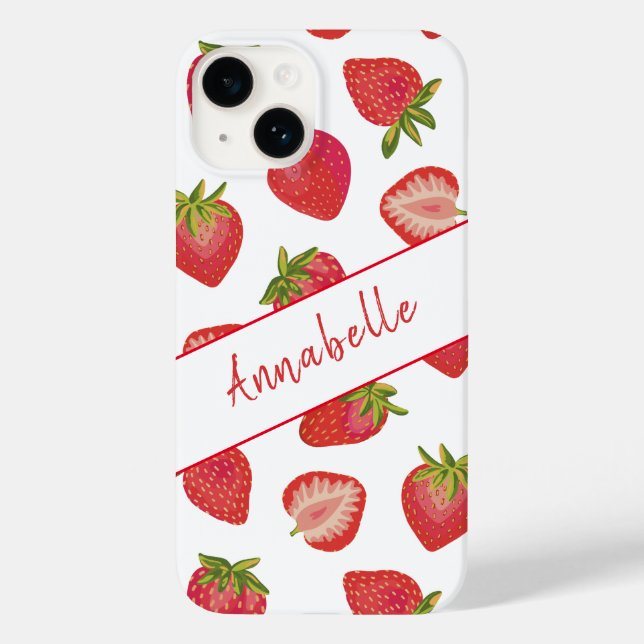 Cute Red Summer Strawberry Pattern Personalized Case-Mate iPhone Case (Back)