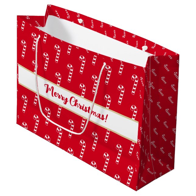 Cute Red Sweet Candy Canes Merry Christmas Large Gift Bag (Front Angled)