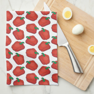 cute red tiled bell pepper kitchen towel