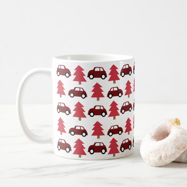 Cute Red Toy Car Christmas Tree Coffee Mug (With Donut)