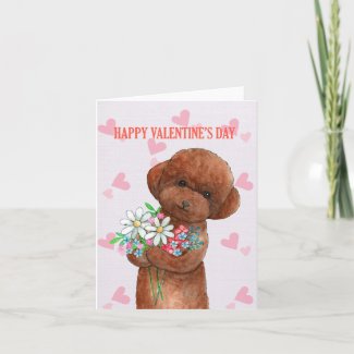 Cute Red Toy Poodle Puppy Doodle Valentines Day