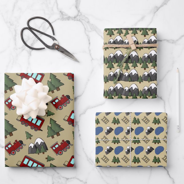 Cute Red Train Wrapping Paper Sheet (Front)