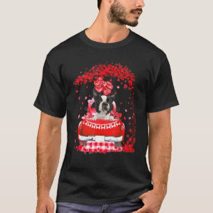 Cute Red Truck Boston Terrier Valentines Day Costu T-Shirt