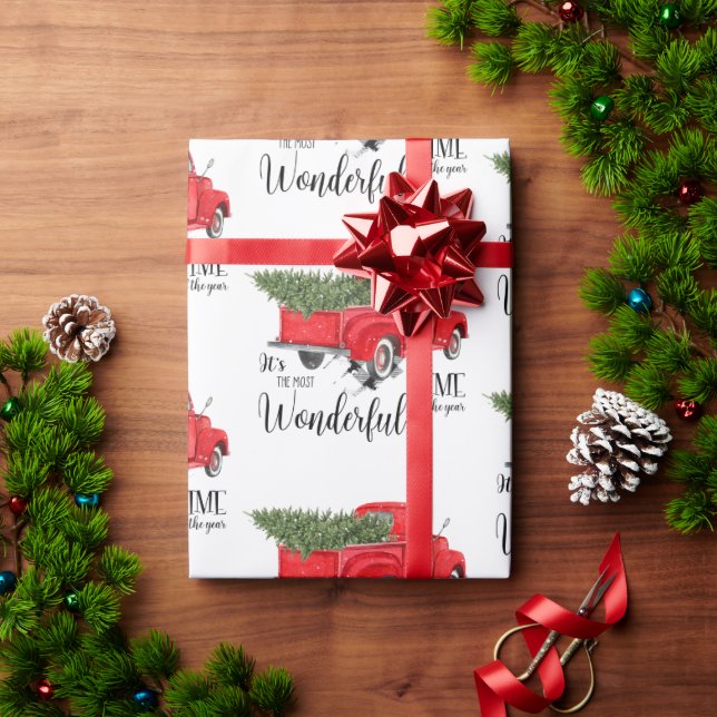 Cute Red Truck Christmas Tree Holiday Xmas Wrapping Paper (Holiday Gift)