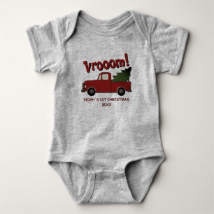 Cute red truck with a Christmas tree custom Baby Bodysuit
