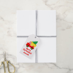Cute red truck with tree custom kid's Christmas Gift Tags