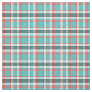 Cute Red Turquoise Retro Chic Tartan Plaid Pattern Fabric